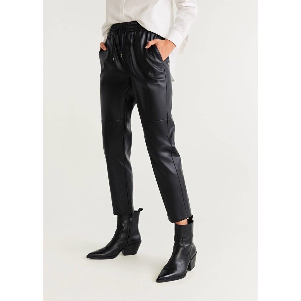 Mango Elastic Waist Faux Leather Pants New Black - Picture 3 of 5